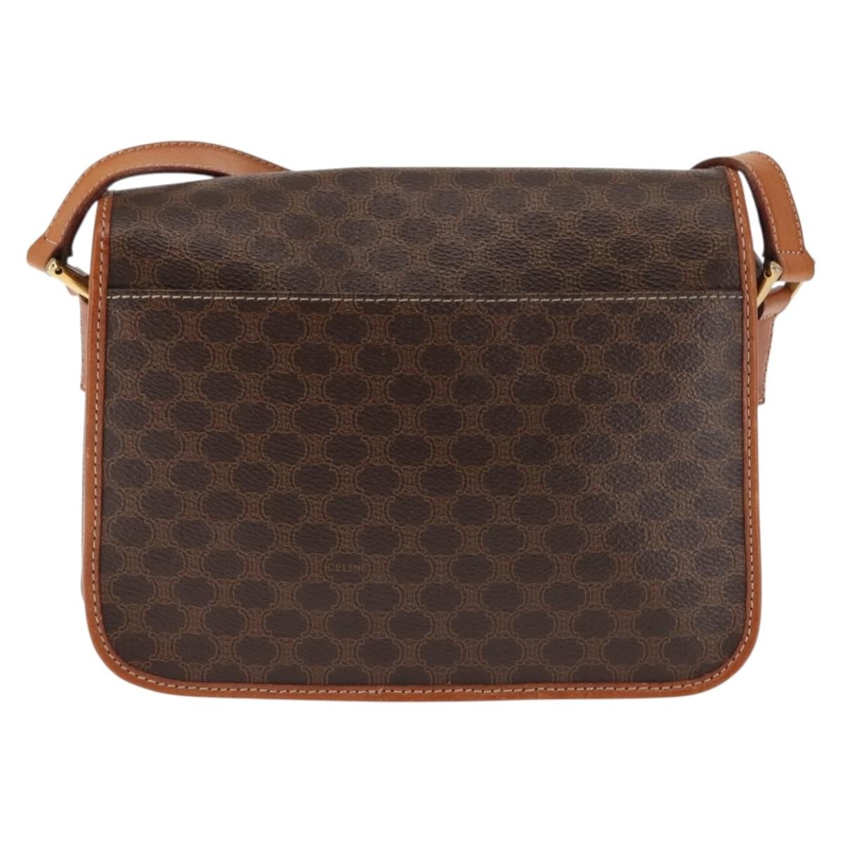 Celine Vintage Macadam Circle Logo Shoulder Bag Canvas And Leather Brown Canvas Bag (Pre-Owned)