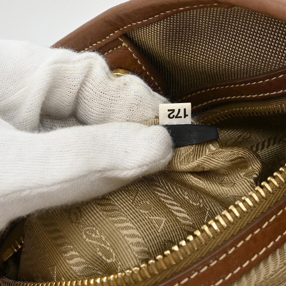 Prada Logo Convertible Tote Canvas With Leather Beige Canvas Tote Bag Bag (Pre-Owned)