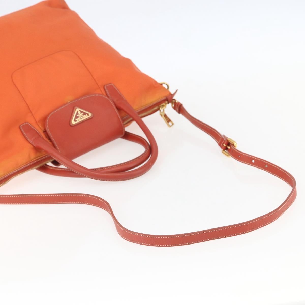 Prada Convertible Flap Tote Tessuto And Saffiano Leather Orange Nylon Tote Bag Bag (Pre-Owned)