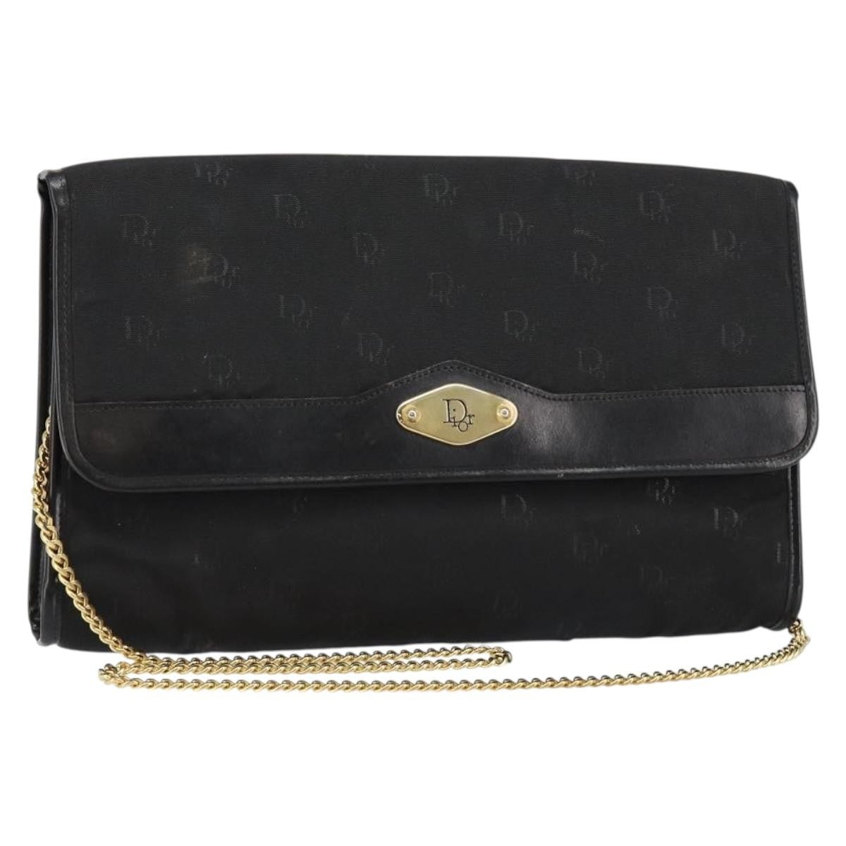 Christian Dior Vintage Cd Chain Flap Shoulder Bag Diorissimo Canvas Black Nylon Shoulder Bag Bag (Pre-Owned)