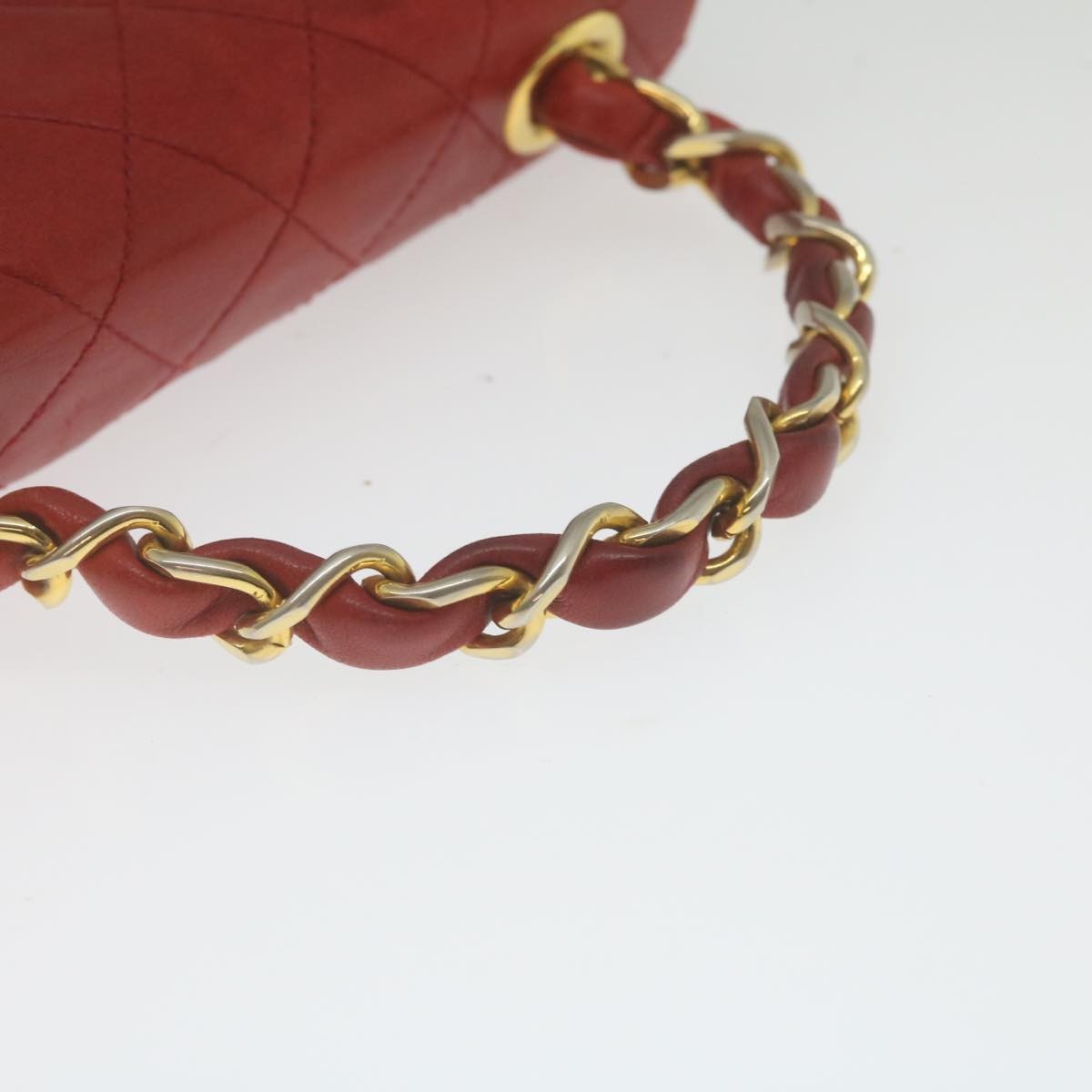 Chanel Vintage Square Chain Handle Flap Bag Quilted Lambskin Red Leather Handbag (Pre-Owned)