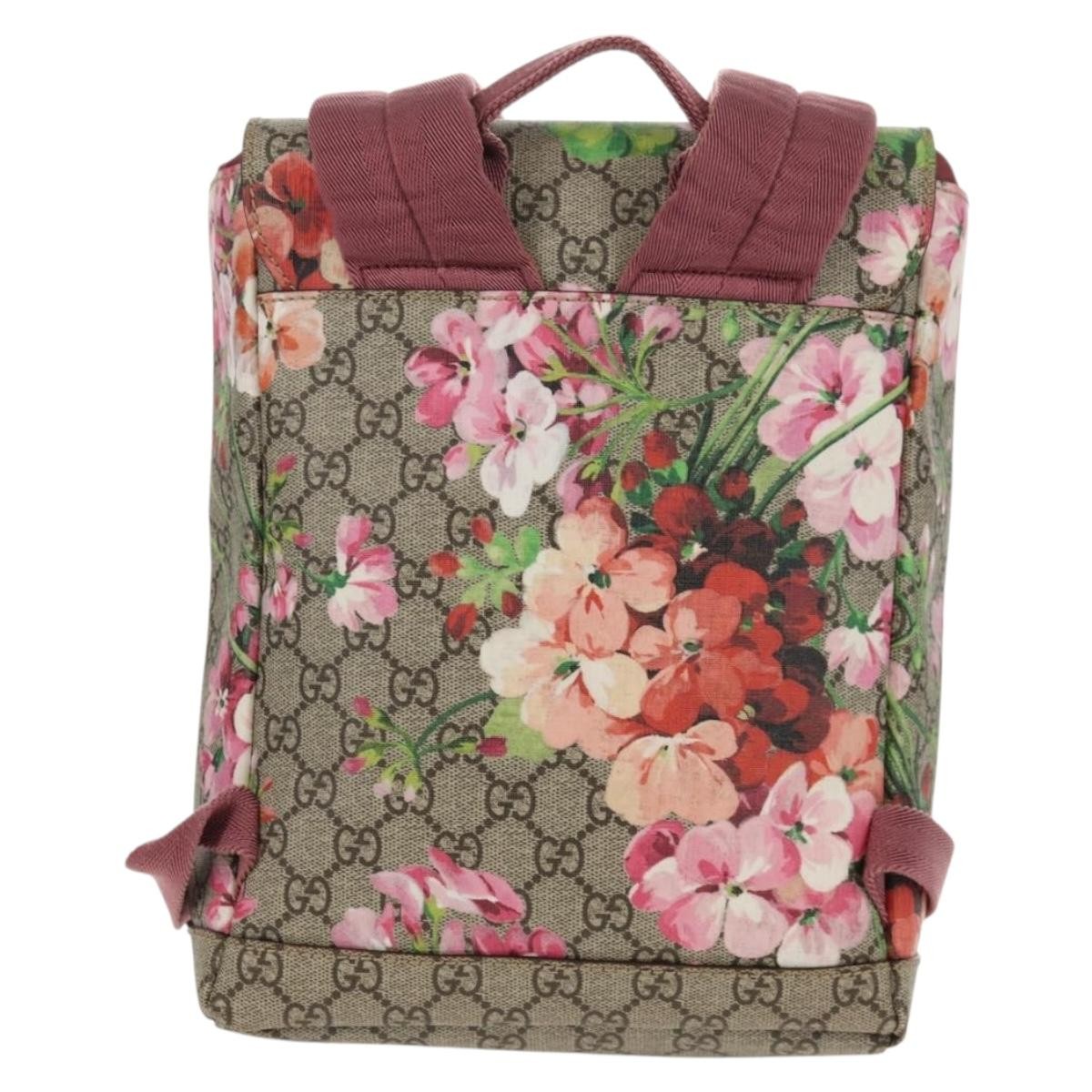Gucci Buckle Backpack Blooms Print Gg Coated Canvas Beige Canvas Backpack Bag (Pre-Owned)