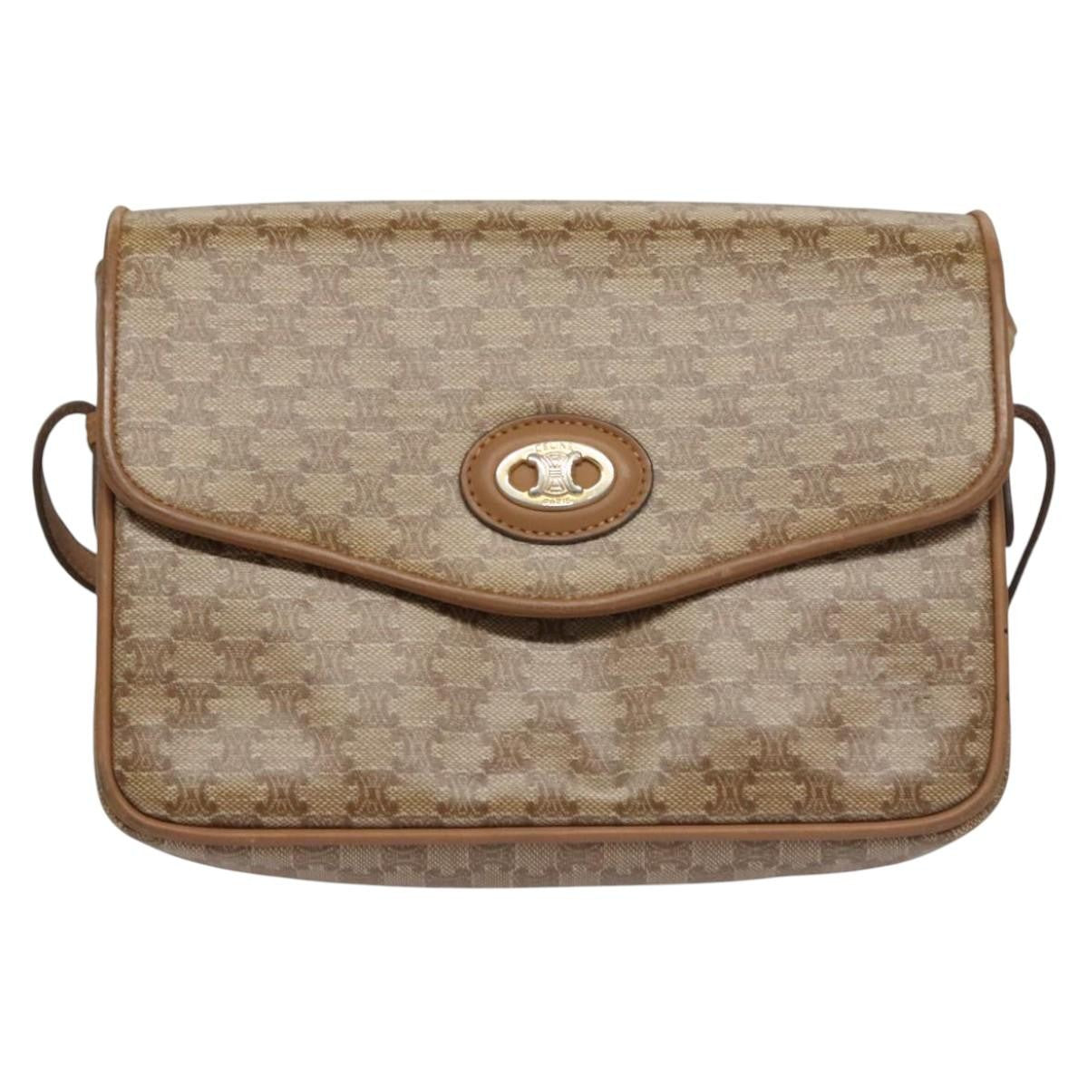 Celine Vintage Macadam Shoulder Bag Canvas And Leather Beige Canvas Shoulder Bag Bag (Pre-Owned)