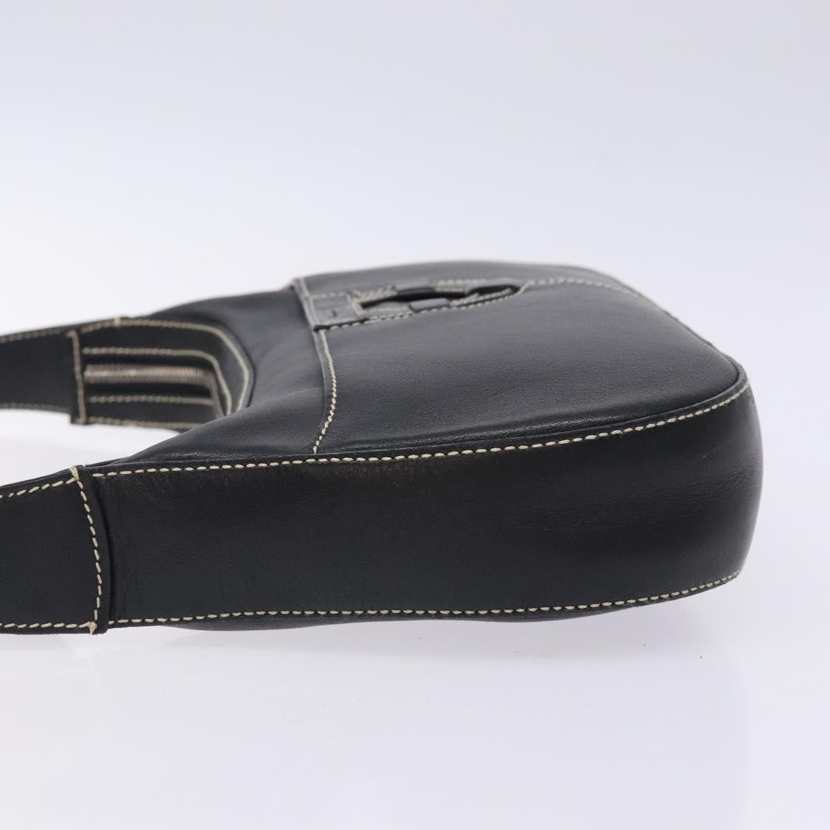 Salvatore Ferragamo Gancini Shoulder Bag Leather Black Leather Shoulder Bag Bag (Pre-Owned)
