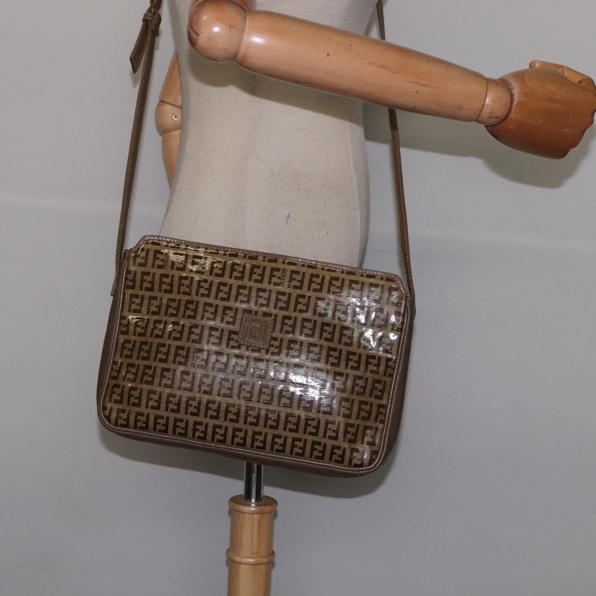 Fendi Vintage Zip Crossbody Bag Zucchino Canvas Beige Canvas Shoulder Bag Bag (Pre-Owned)