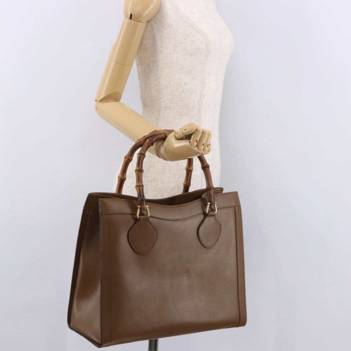 Gucci Bamboo Handle Tote Leather Brown Leather Handbag (Pre-Owned)