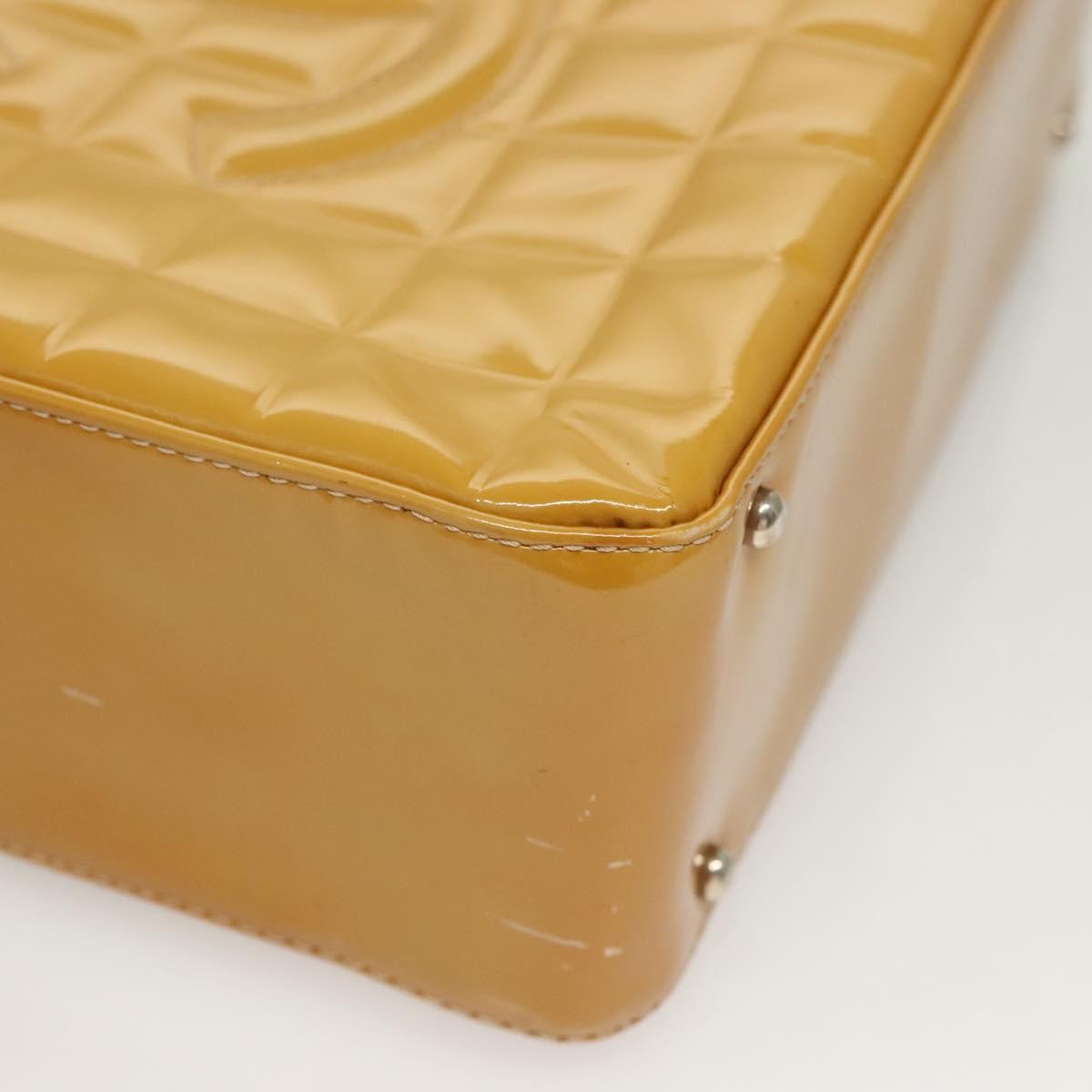 Chanel Chocolate Bar Cc Tote Quilted Patent Yellow Patent_Leather Handbag (Pre-Owned)