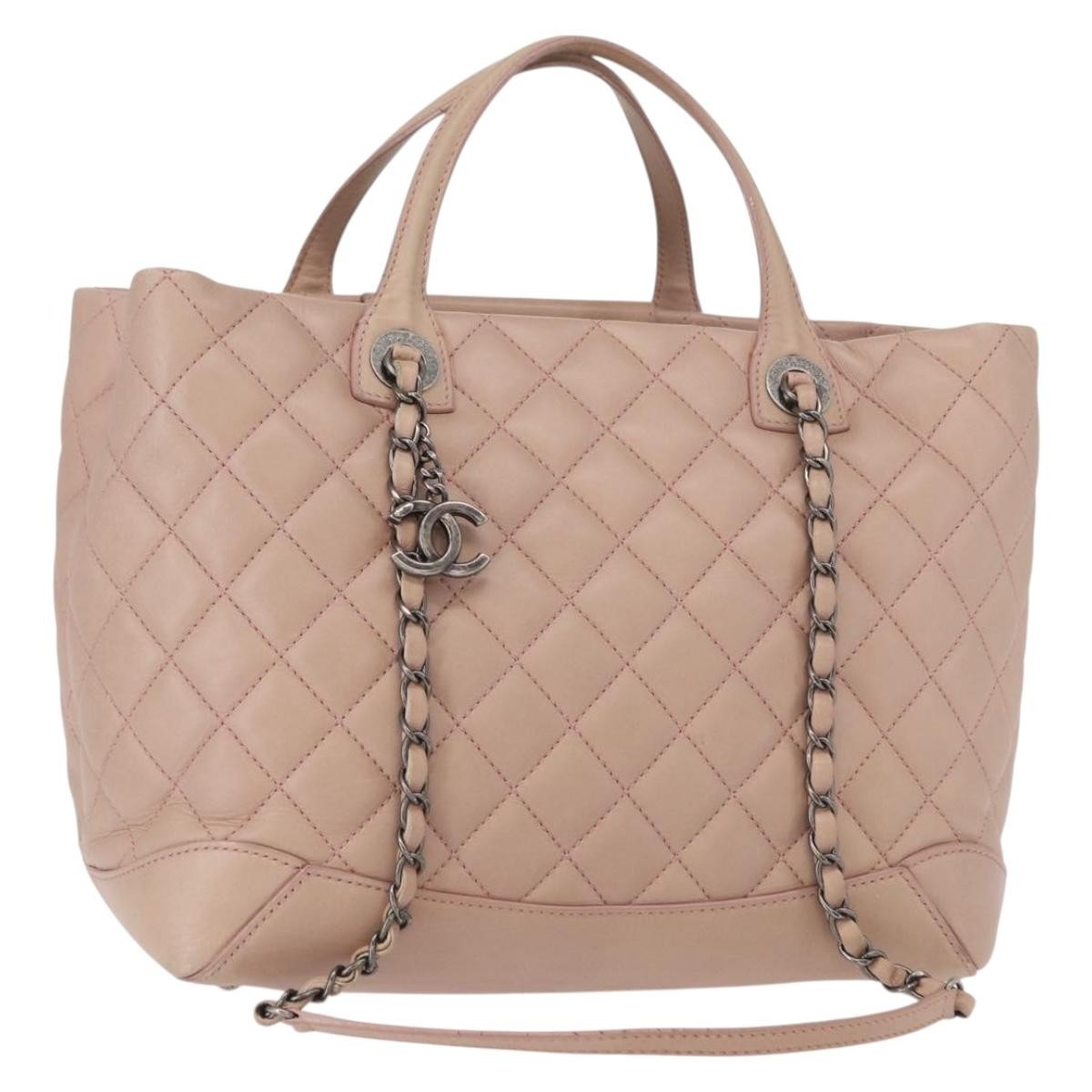 Chanel Easy Shopping Tote Quilted Calfskin Pink Leather Tote Bag Bag (Pre-Owned)