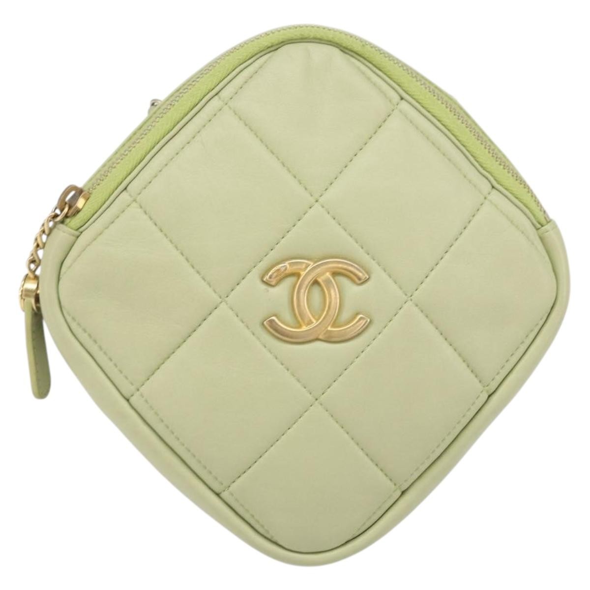 Chanel Diamond Chain Crossbody Bag Quilted Lambskin Green Leather Shoulder Bag Bag (Pre-Owned)