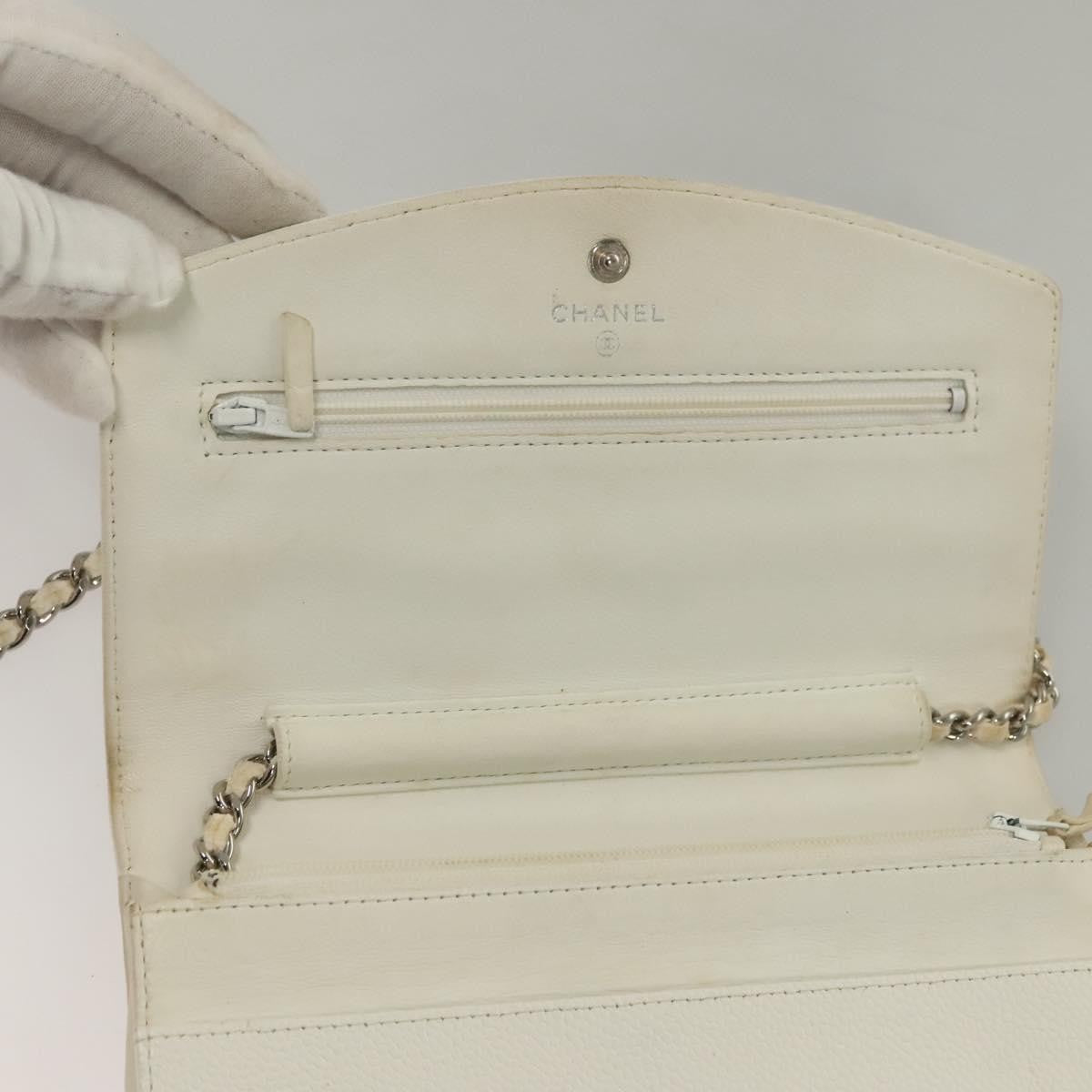 Chanel Vintage Timeless Wallet On Chain Caviar White Leather Shoulder Bag Bag (Pre-Owned)