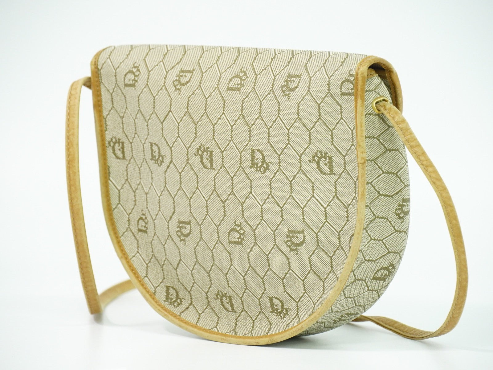 Christian Dior Vintage Honeycomb Shoulder Bag Canvas Beige Canvas Shoulder Bag Bag (Pre-Owned)