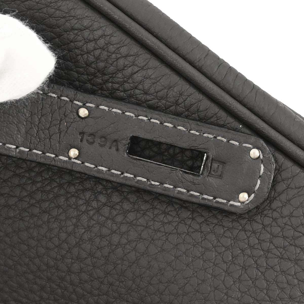 Hermes Birkin Handbag Grey Clemence With Palladium Hardware Gray Leather Handbag (Pre-Owned)