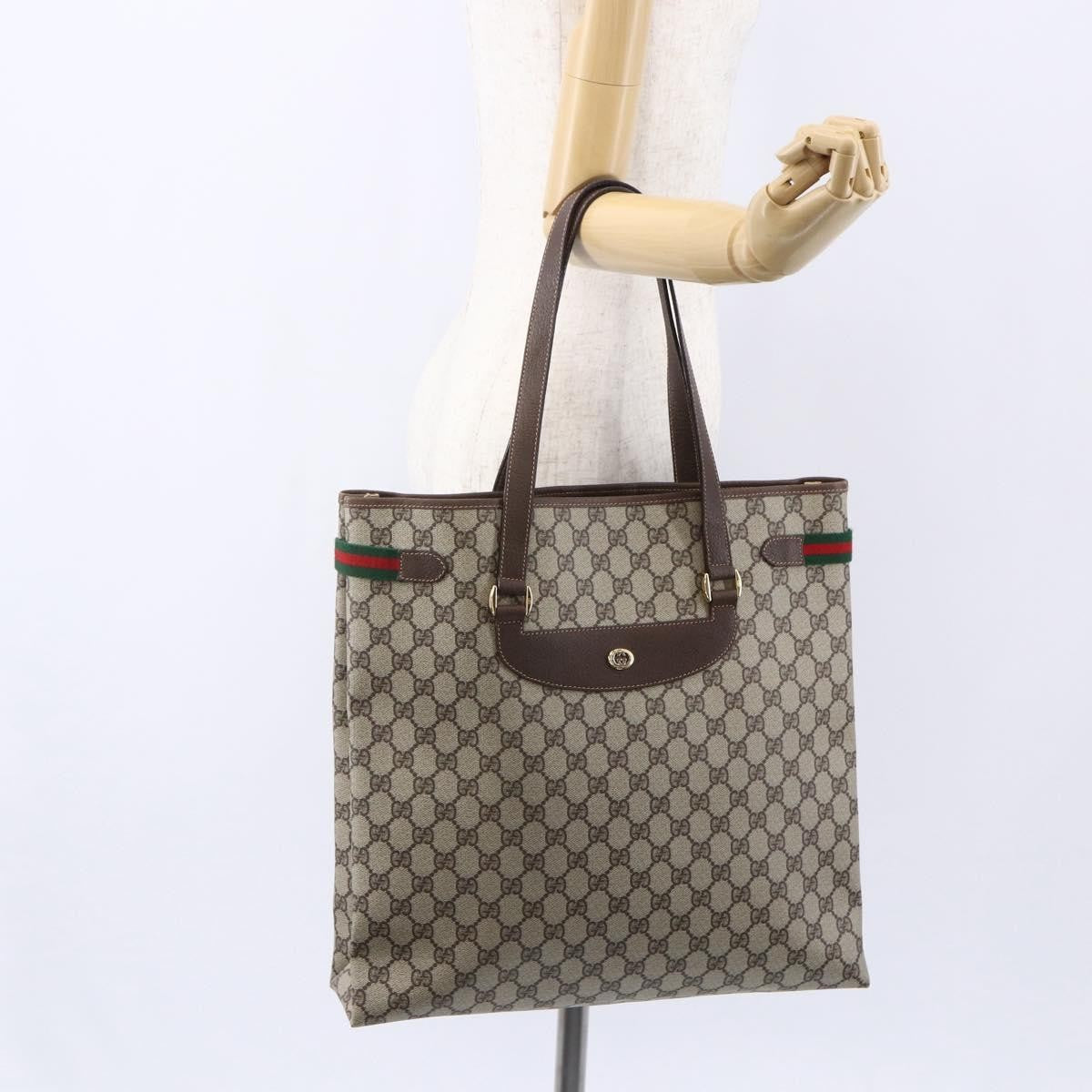 Gucci Vintage Tote Gg Canvas Beige Pvc Tote Bag Bag (Pre-Owned)