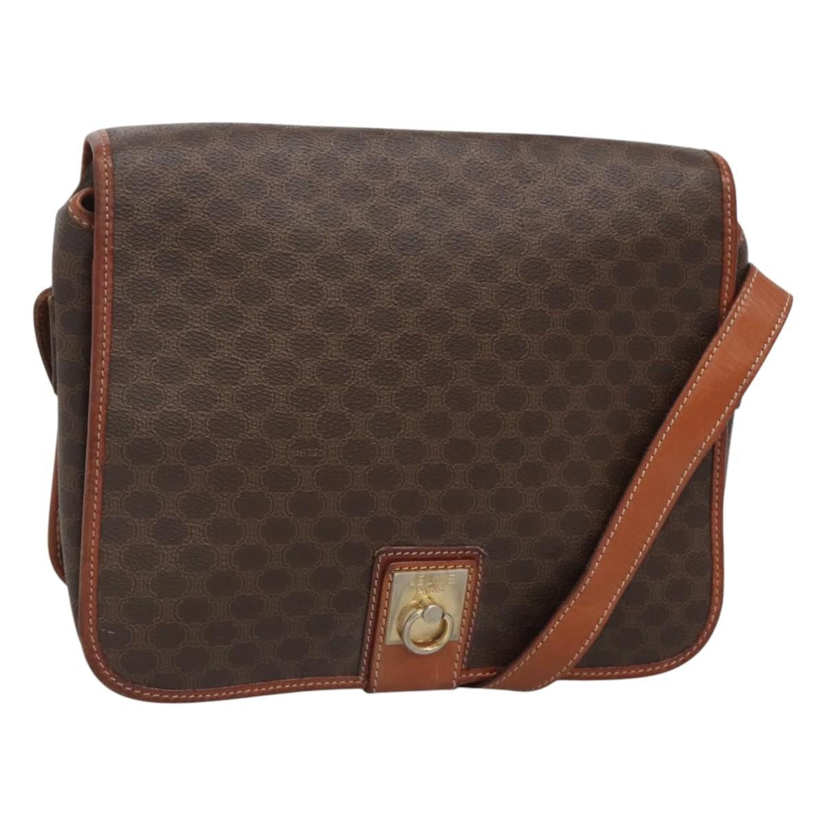 Celine Vintage Macadam Shoulder Bag Canvas And Leather Brown Canvas Shoulder Bag Bag (Pre-Owned)