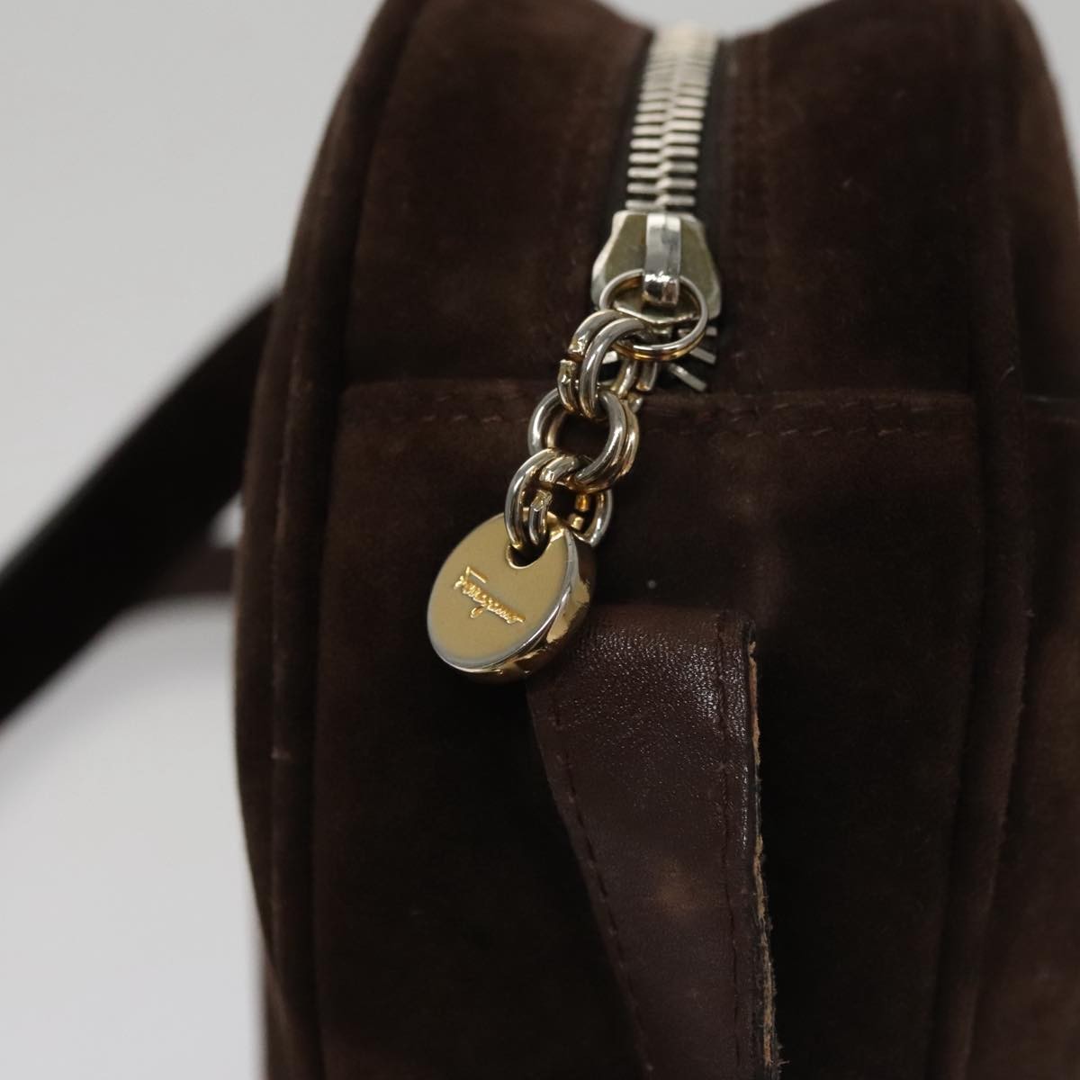 Salvatore Ferragamo Gancini Shoulder Bag Suede Brown Suede Shoulder Bag Bag (Pre-Owned)