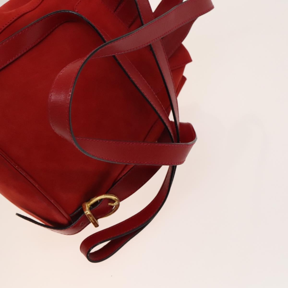Salvatore Ferragamo Gancini Flap Drawstring Backpack Suede Red Suede Backpack Bag (Pre-Owned)