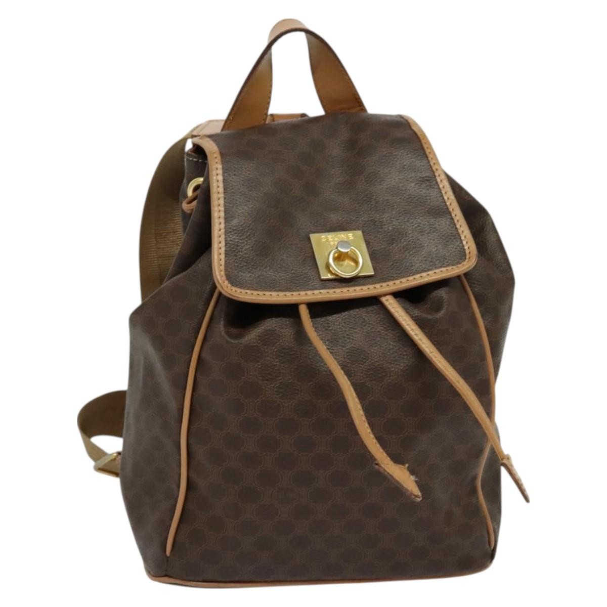 Celine Vintage Macadam Backpack Canvas And Leather Brown Canvas Backpack Bag (Pre-Owned)