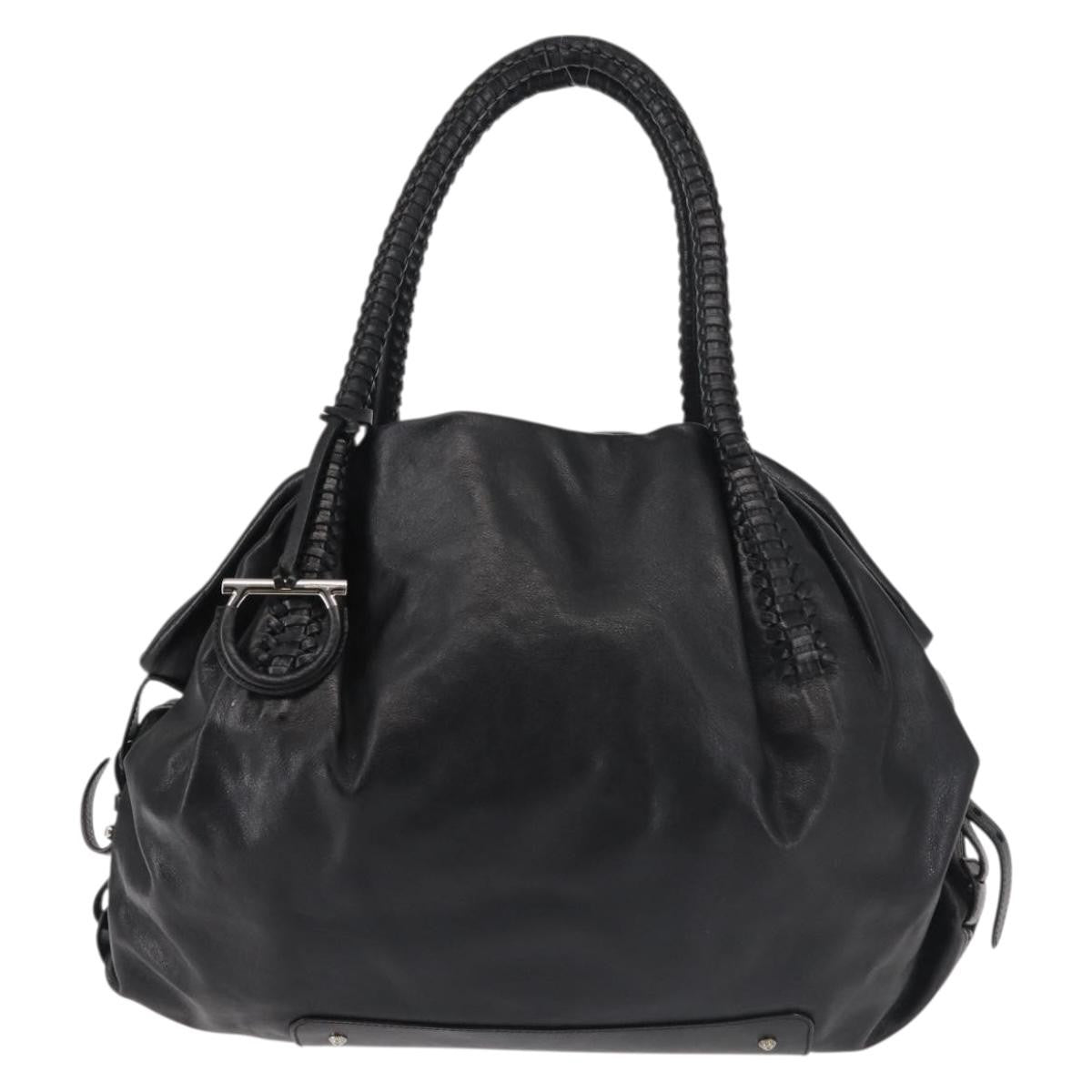 Salvatore Ferragamo Gancini Tote Leather Black Leather Tote Bag Bag (Pre-Owned)
