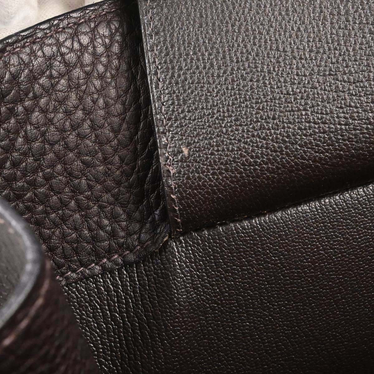 Hermes White Bus Bag Leather Brown Leather Handbag (Pre-Owned)