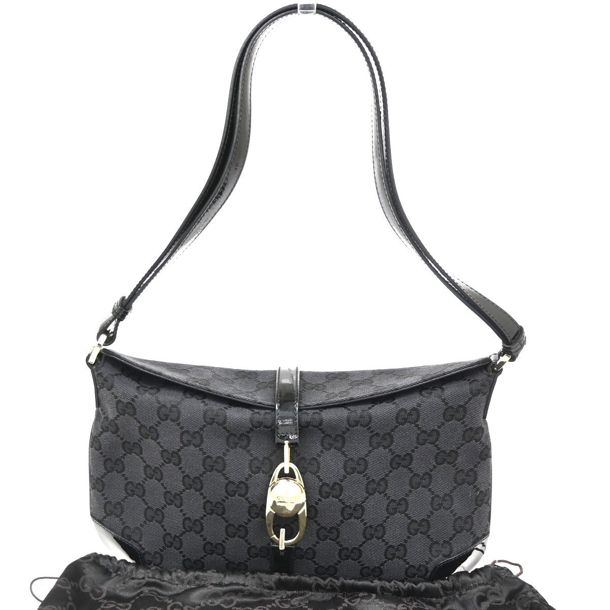 Gucci Vintage Shoulder Bag Monogram Canvas Black Patent_Leather Shoulder Bag Bag (Pre-Owned)