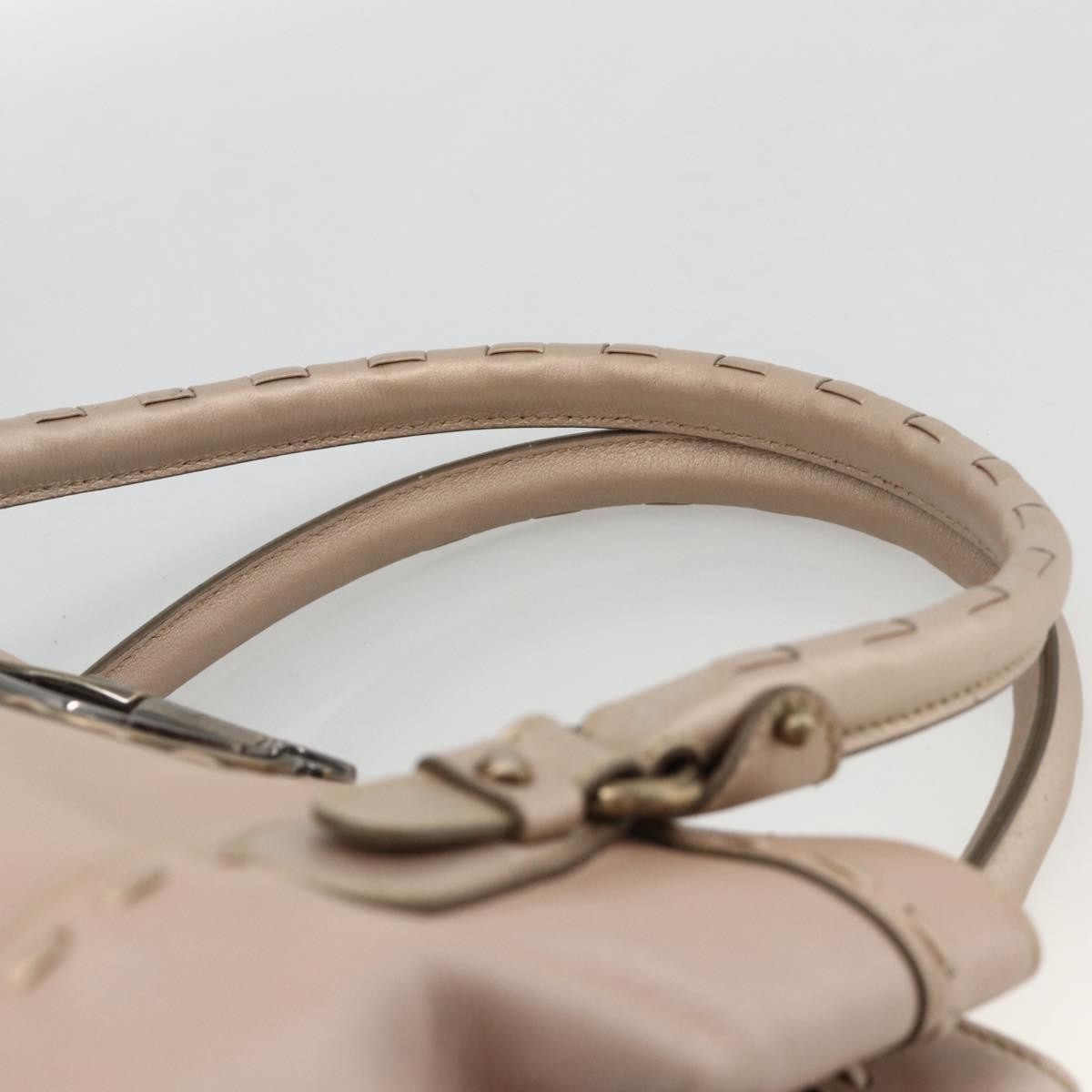 Salvatore Ferragamo Gancini Handbag Leather Beige Leather Handbag (Pre-Owned)