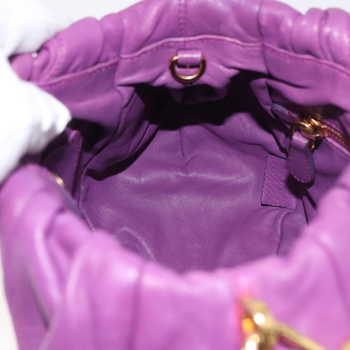 Prada Pleats Shoulder Bag Cervo Leather Purple Leather Handbag (Pre-Owned)