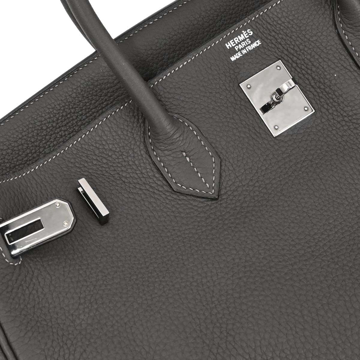 Hermes Birkin Handbag Grey Clemence With Palladium Hardware Gray Leather Handbag (Pre-Owned)