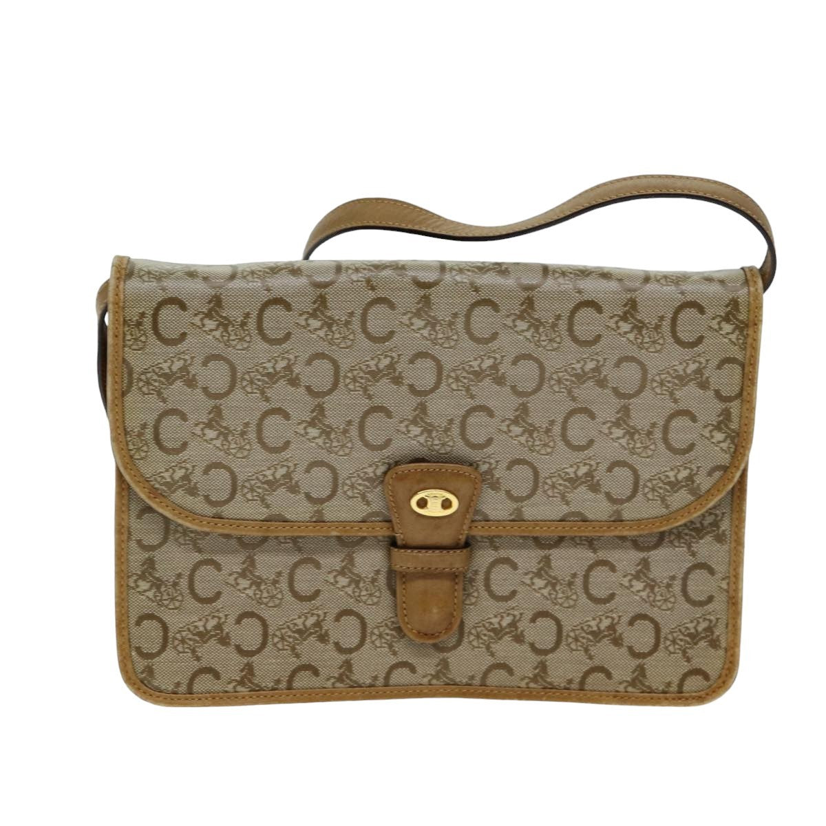 Celine C Macadam Shoulder Bag Canvas Beige Canvas Shoulder Bag Bag (Pre-Owned)