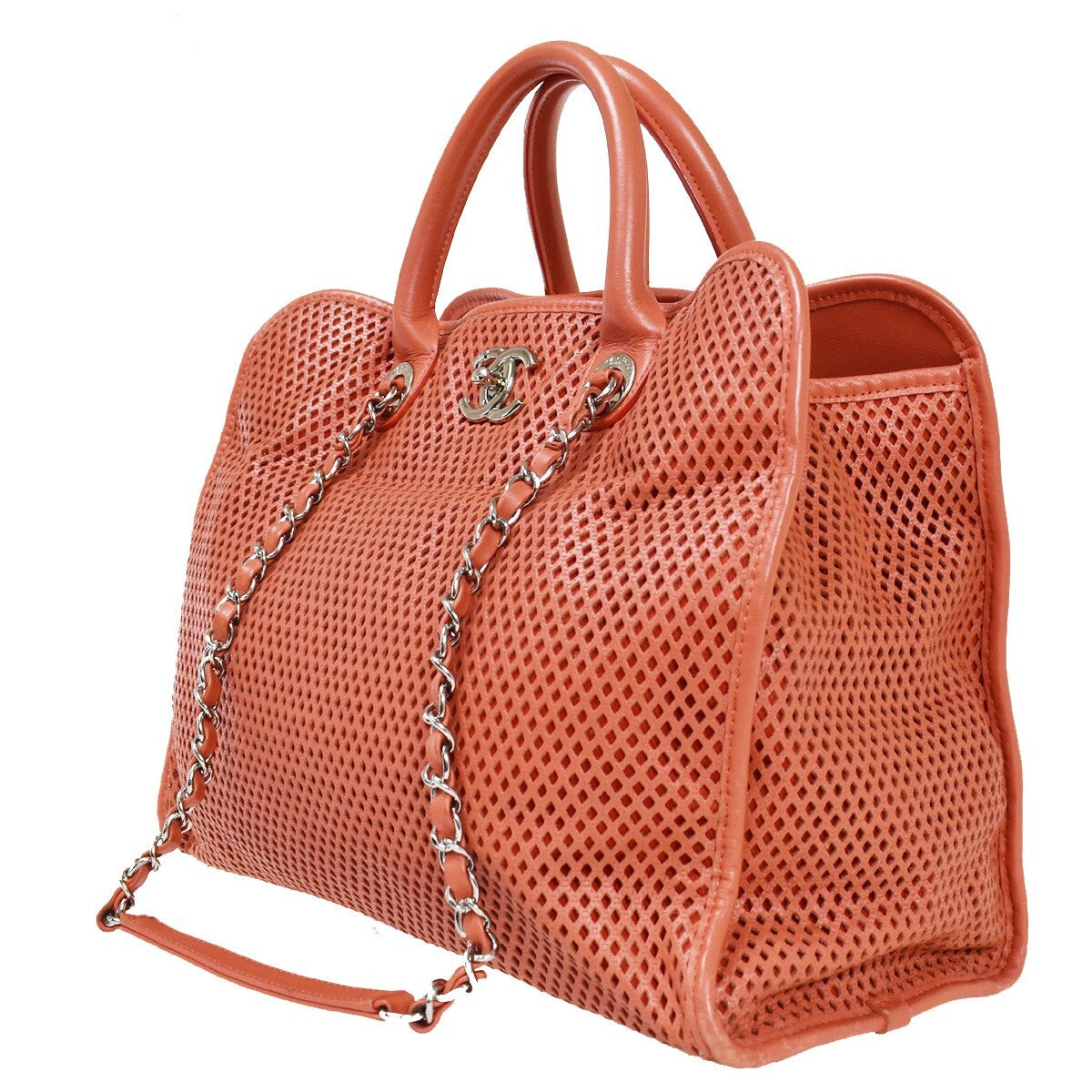 Chanel French Riviera Tote Quilted Caviar Pink Leather Handbag (Pre-Owned)