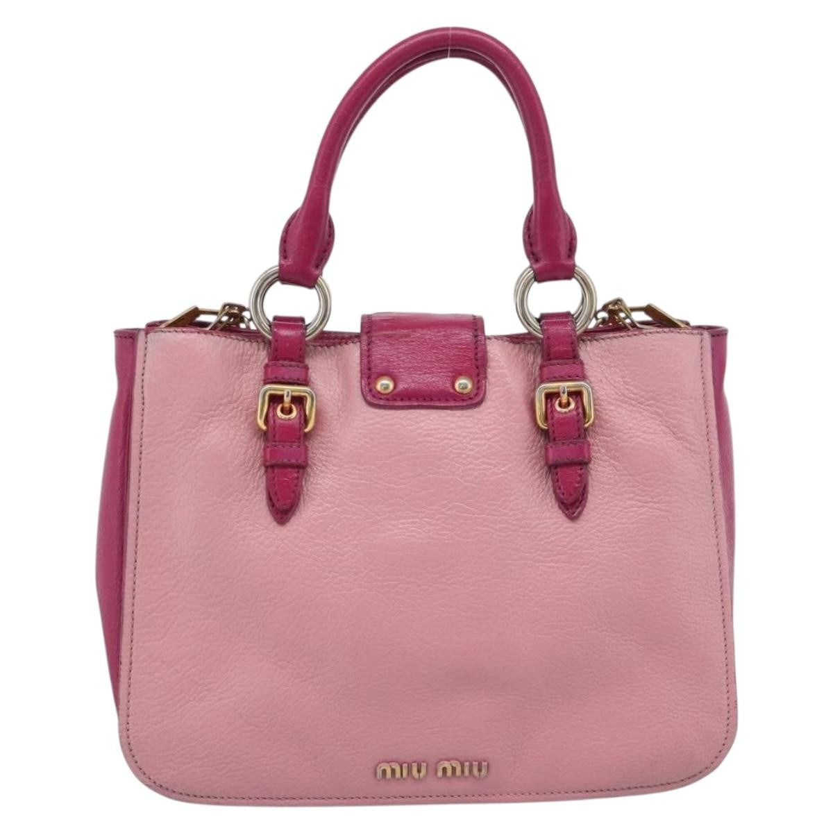Miu Miu Madras Convertible Lock Tote Leather Pink Leather Handbag (Pre-Owned)