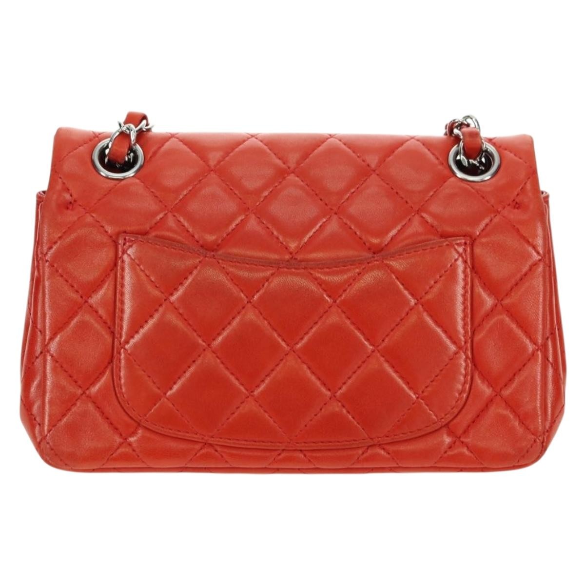 Chanel Flap Shoulder Bag Leather Red Leather Handbag (Pre-Owned)