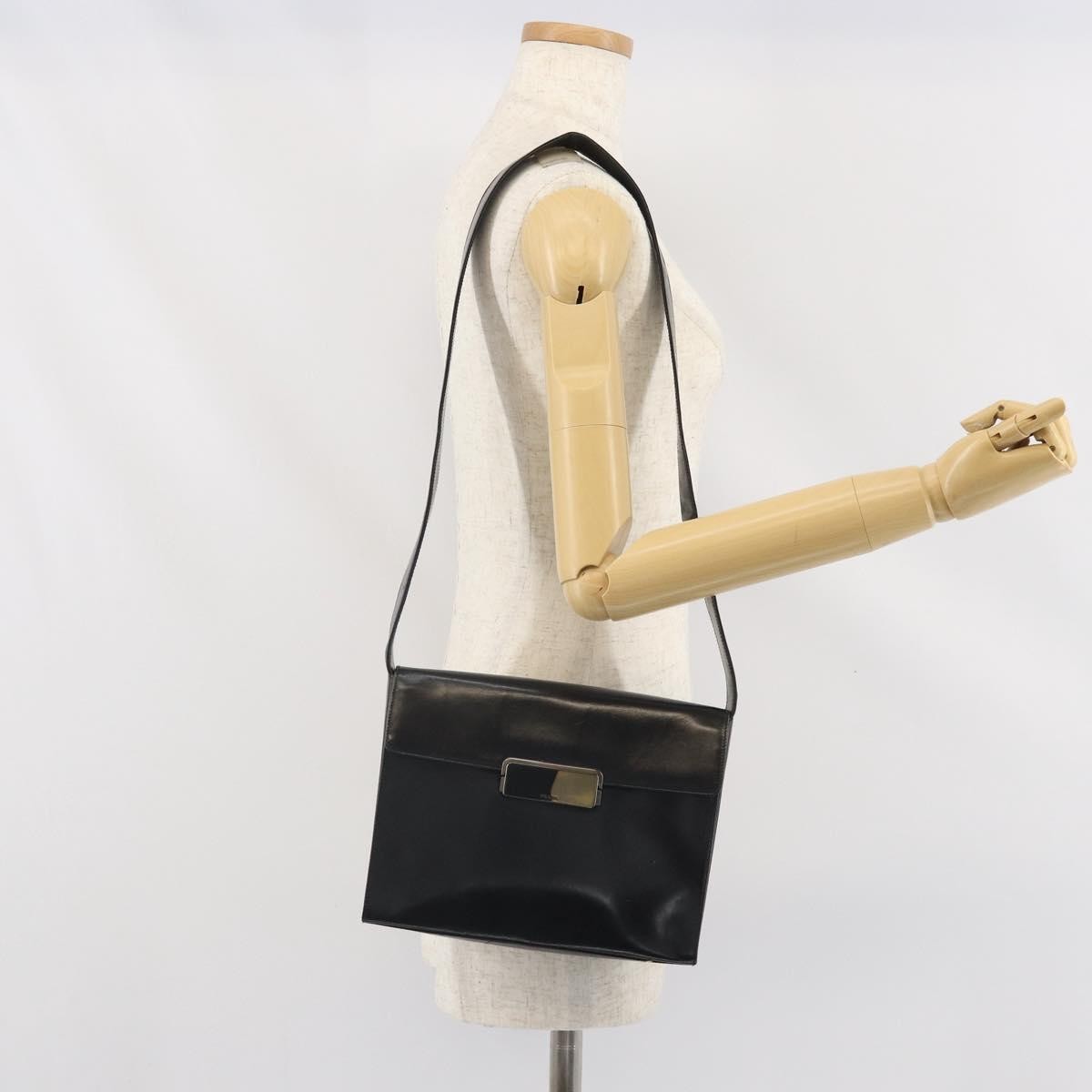 Prada Vintage Flap Shoulder Bag Leather Black Leather Shoulder Bag Bag (Pre-Owned)