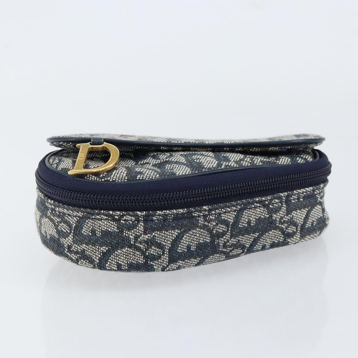 Christian Dior Vintage Saddle Coin Purse Diorissimo Canvas Navy Canvas Clutche & Pouche Bag (Pre-Owned)