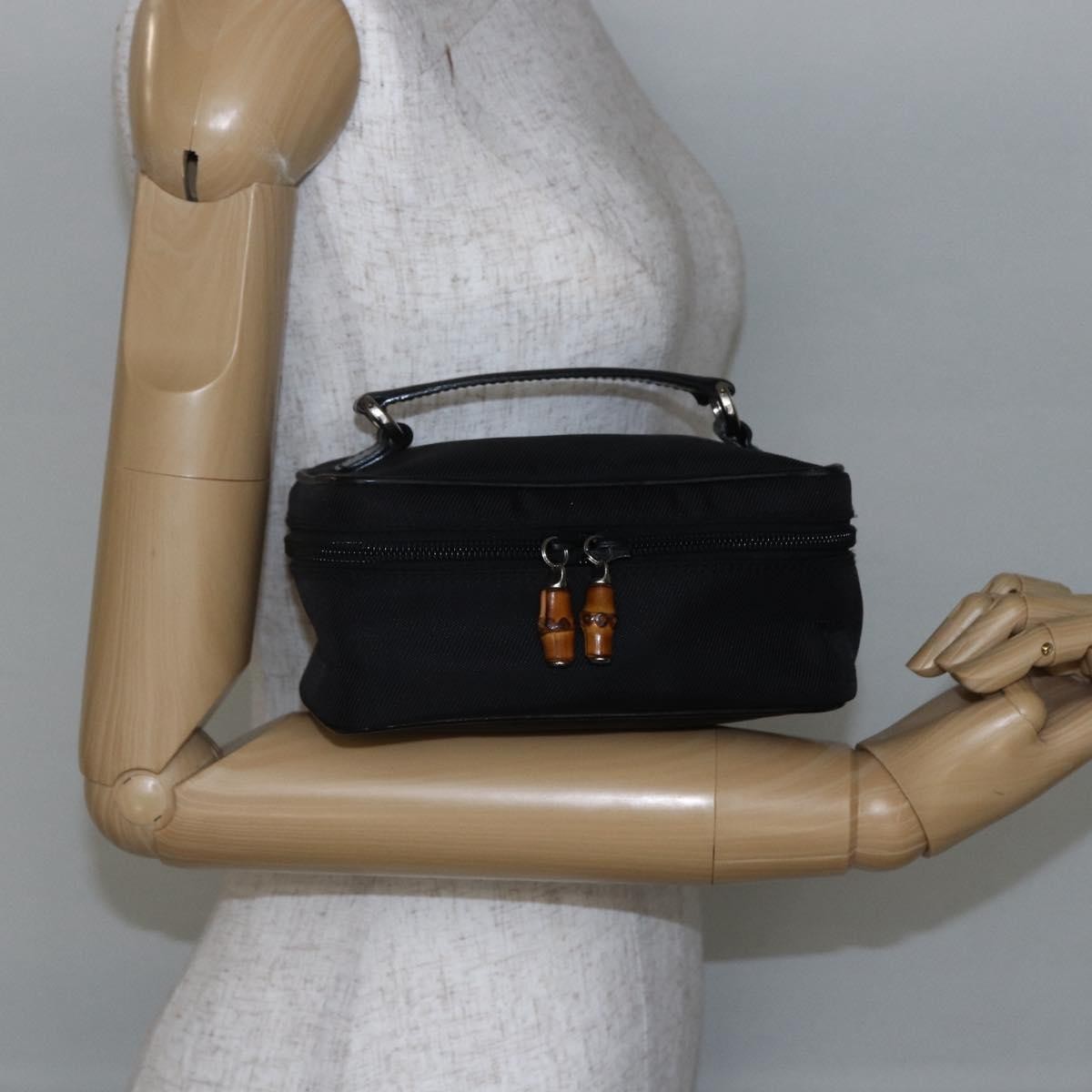 Gucci Vintage Bamboo Vanity Case Nylon Black Nylon Handbag (Pre-Owned)