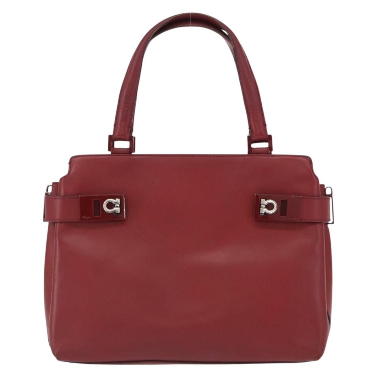 Salvatore Ferragamo Double Gancini Side Buckle Tote Leather Red Leather Handbag (Pre-Owned)