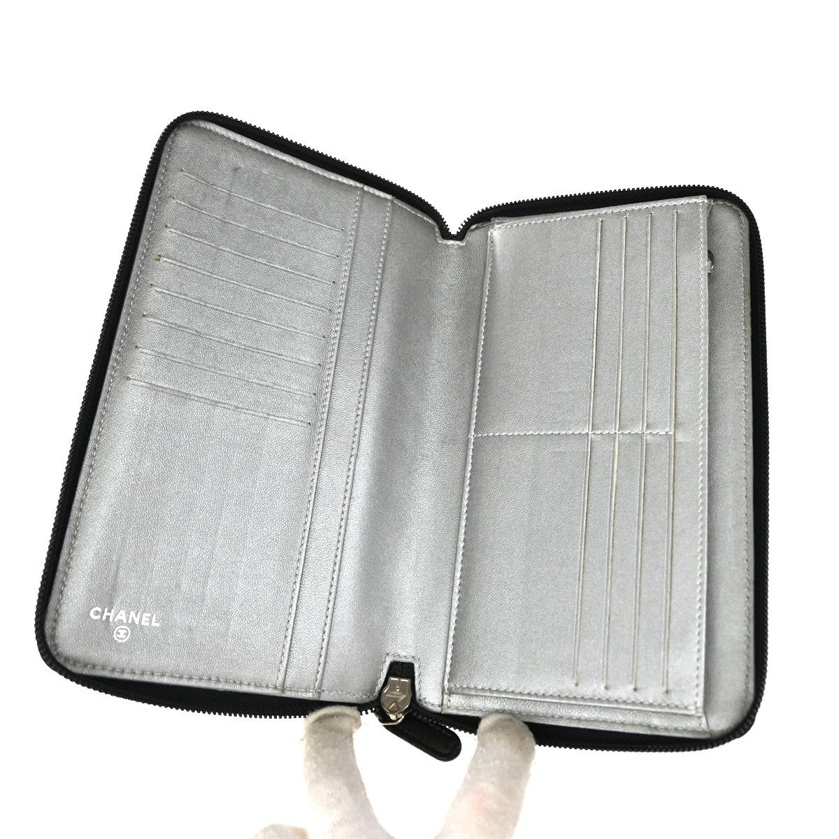 Chanel Camellia Zip Around Organizer Leather Black Leather Wallets Accessory (Pre-Owned)