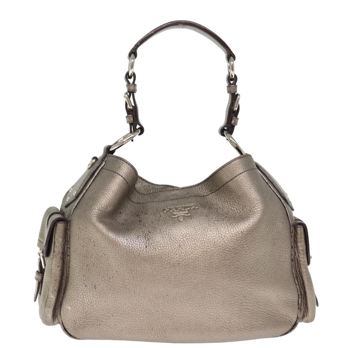 Prada Belted Hobo Vitello Daino Silver Leather Shoulder Bag Bag (Pre-Owned)