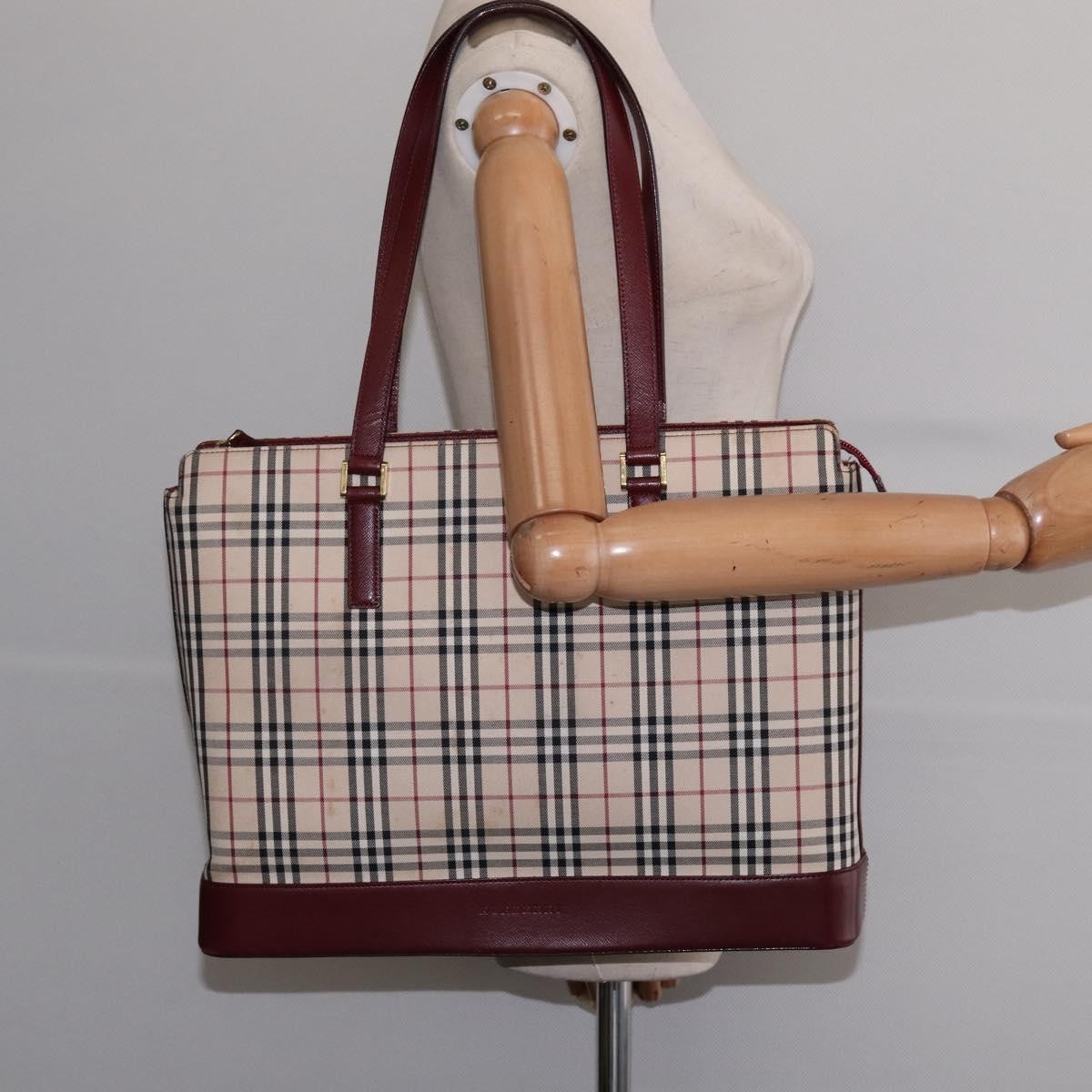 Burberry Nova Check Tote Canvas Check Pattern Beige Canvas Bag (Pre-Owned)