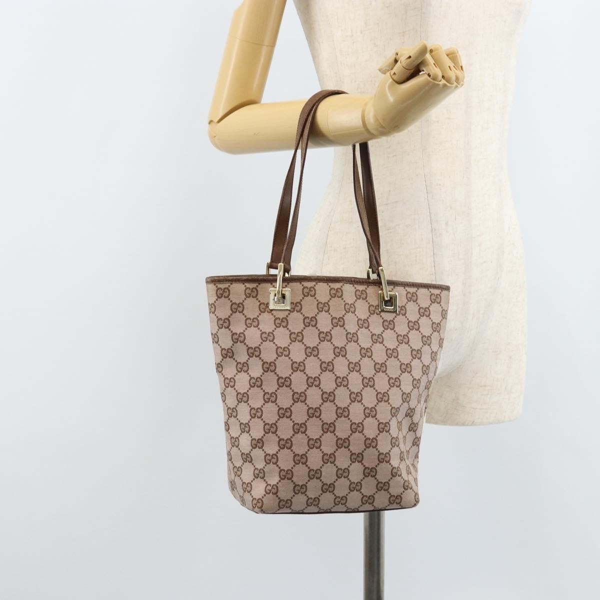 Gucci Vintage Bucket Shopping Tote Gg Canvas Brown Canvas Tote Bag Bag (Pre-Owned)