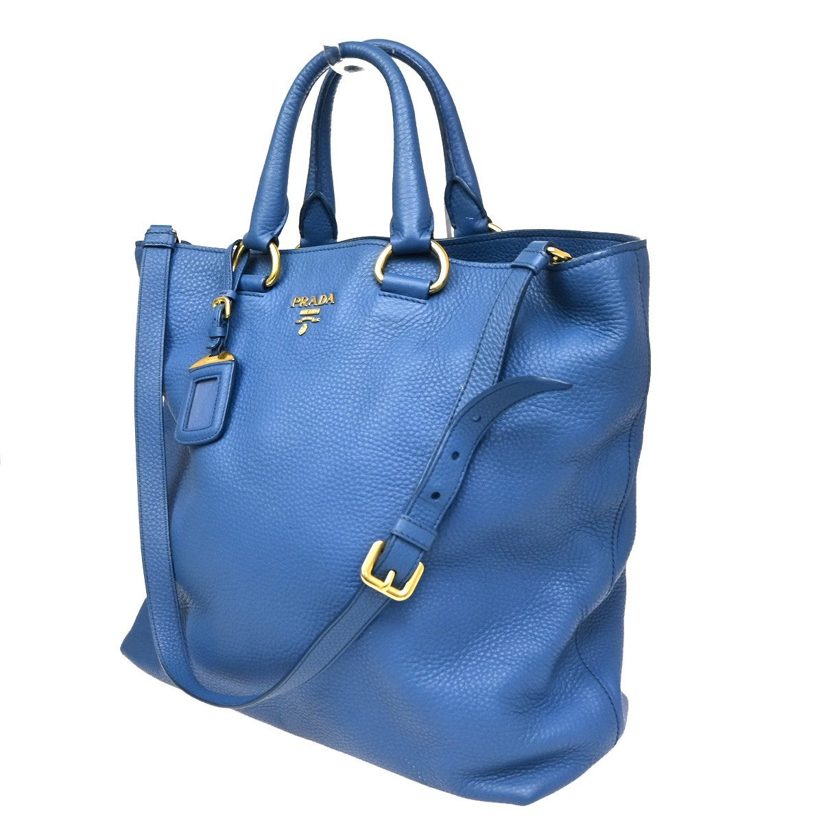 Prada Convertible Shopper Tote Vitello Daino Blue Leather Tote Bag Bag (Pre-Owned)
