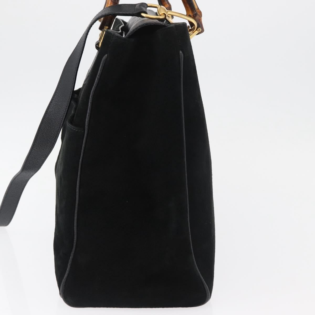Gucci Bamboo Tote Bag Suede Black Suede Tote Bag Bag (Pre-Owned)
