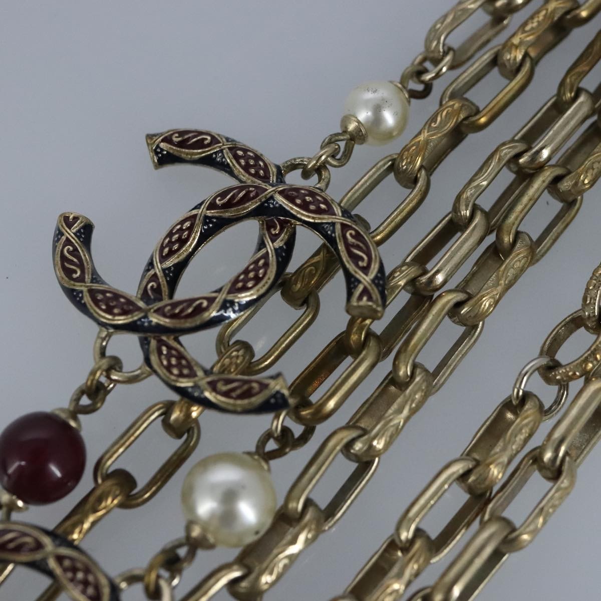 Chanel Vintage Double Strand Cc Pendant Necklace Metal With Crystals Gold Metal Necklace Jewelry (Pre-Owned)