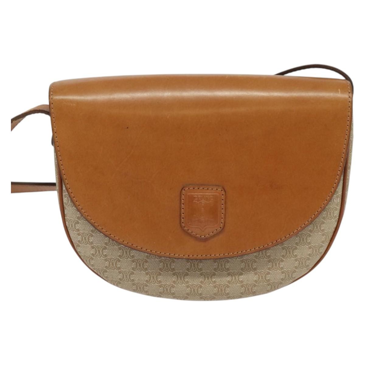 Celine Macadam Shoulder Bag Pvc Leather Beige Canvas Bag (Pre-Owned)