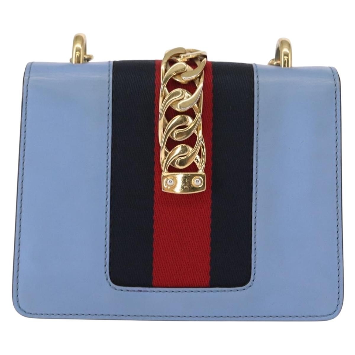 Gucci Sylvie Chain Shoulder Bag Leather Blue Leather Shoulder Bag Bag (Pre-Owned)