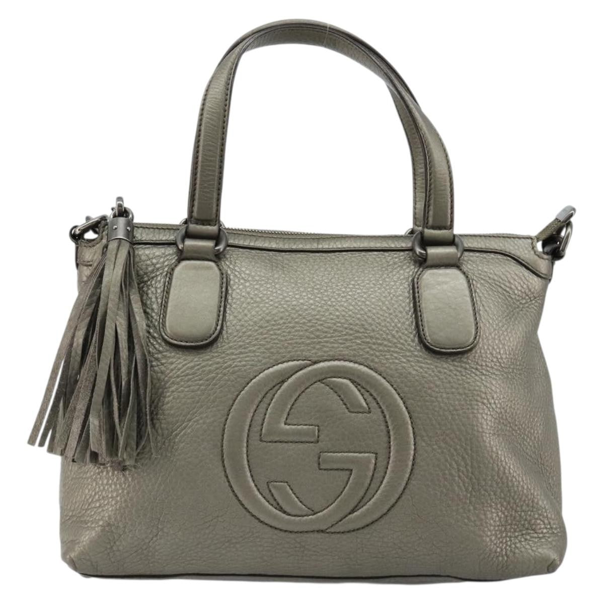 Gucci Soho Convertible Top Handle Bag Leather Silver Leather Handbag (Pre-Owned)