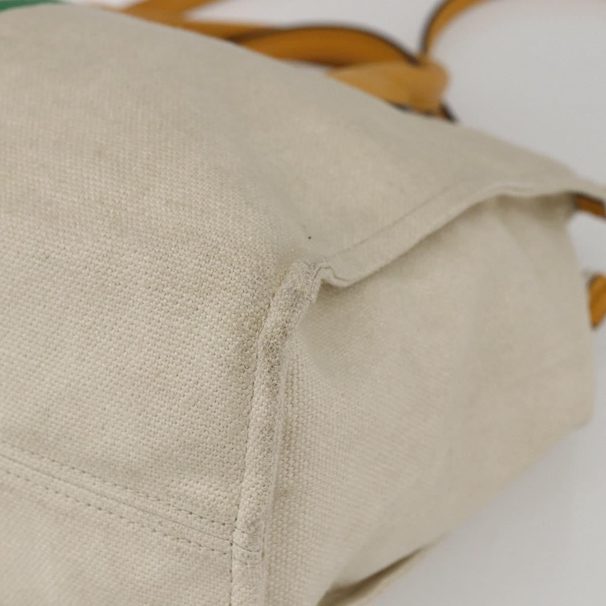 Gucci Foldable Web Tote Canvas With Leather Beige Canvas Tote Bag Bag (Pre-Owned)