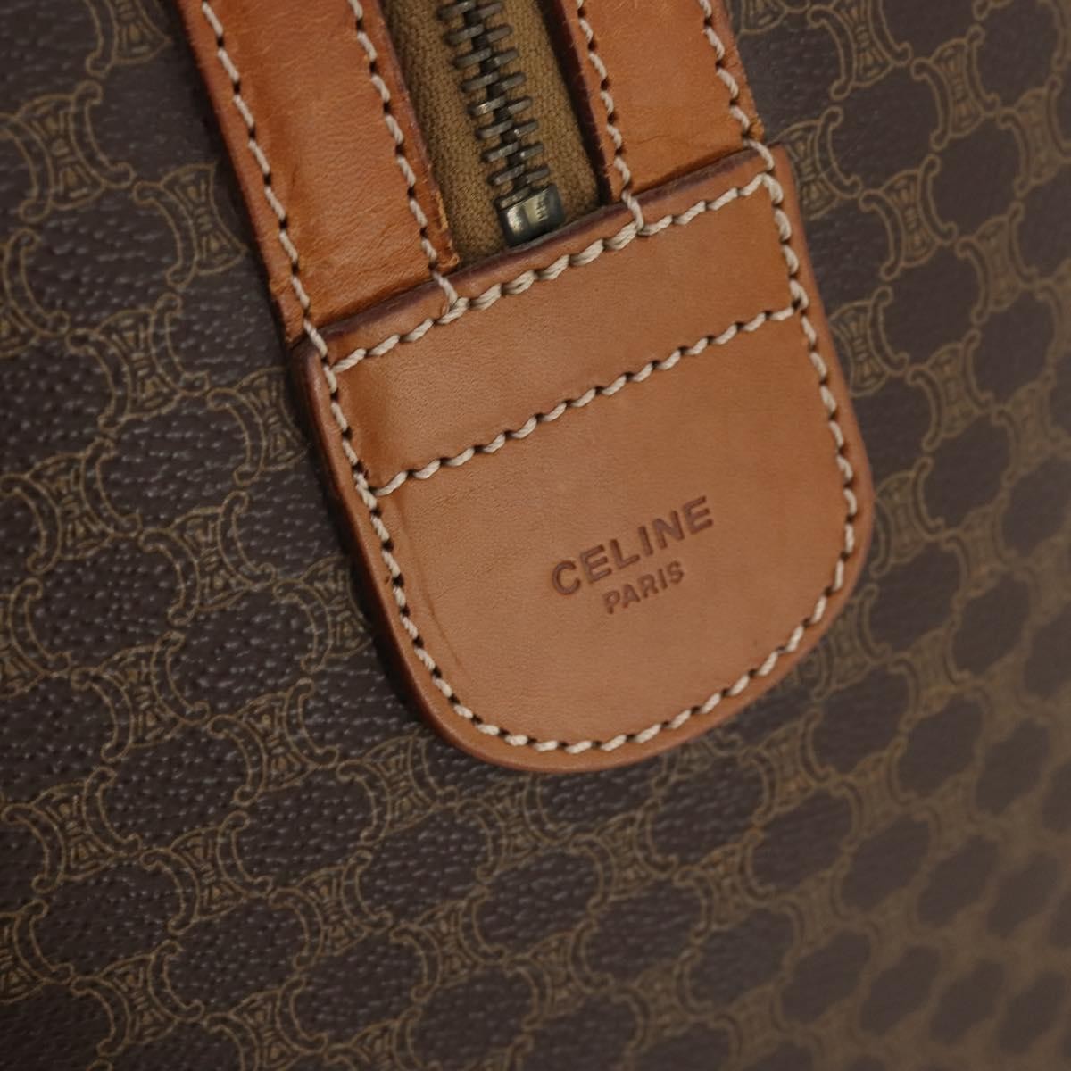 Celine Vintage Duffle Bag Macadam Coated Canvas Brown Canvas Travel Bag Bag (Pre-Owned)