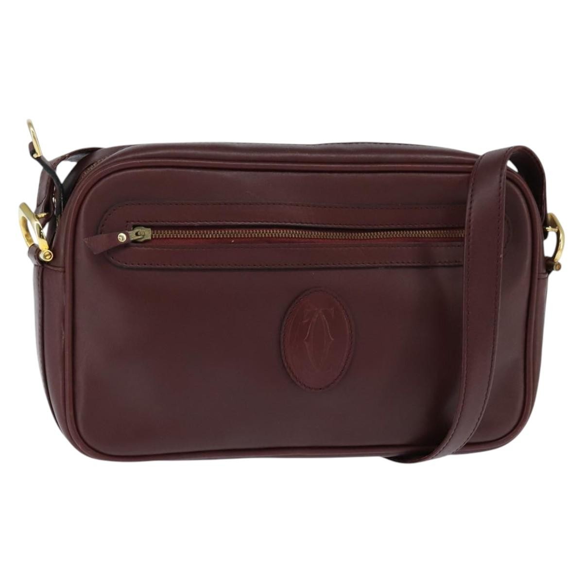 Cartier Must De Cartier Shoulder Bag Leather Burgundy Leather Shoulder Bag Bag (Pre-Owned)