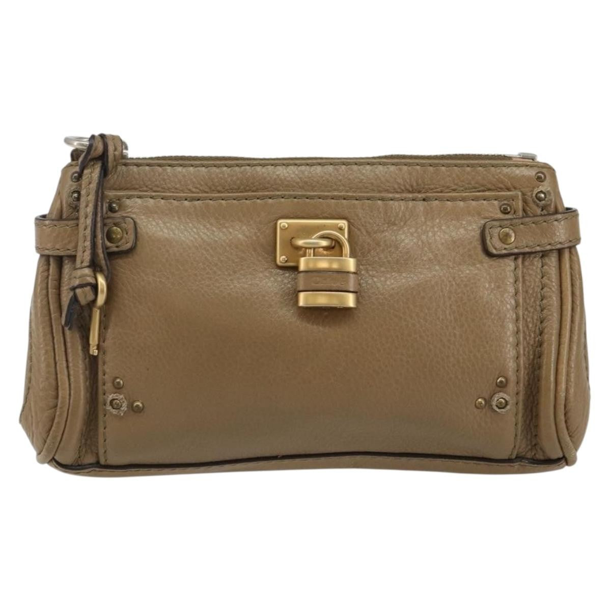 Chloe Paddington Pouch Leather Beige Leather Bag (Pre-Owned)