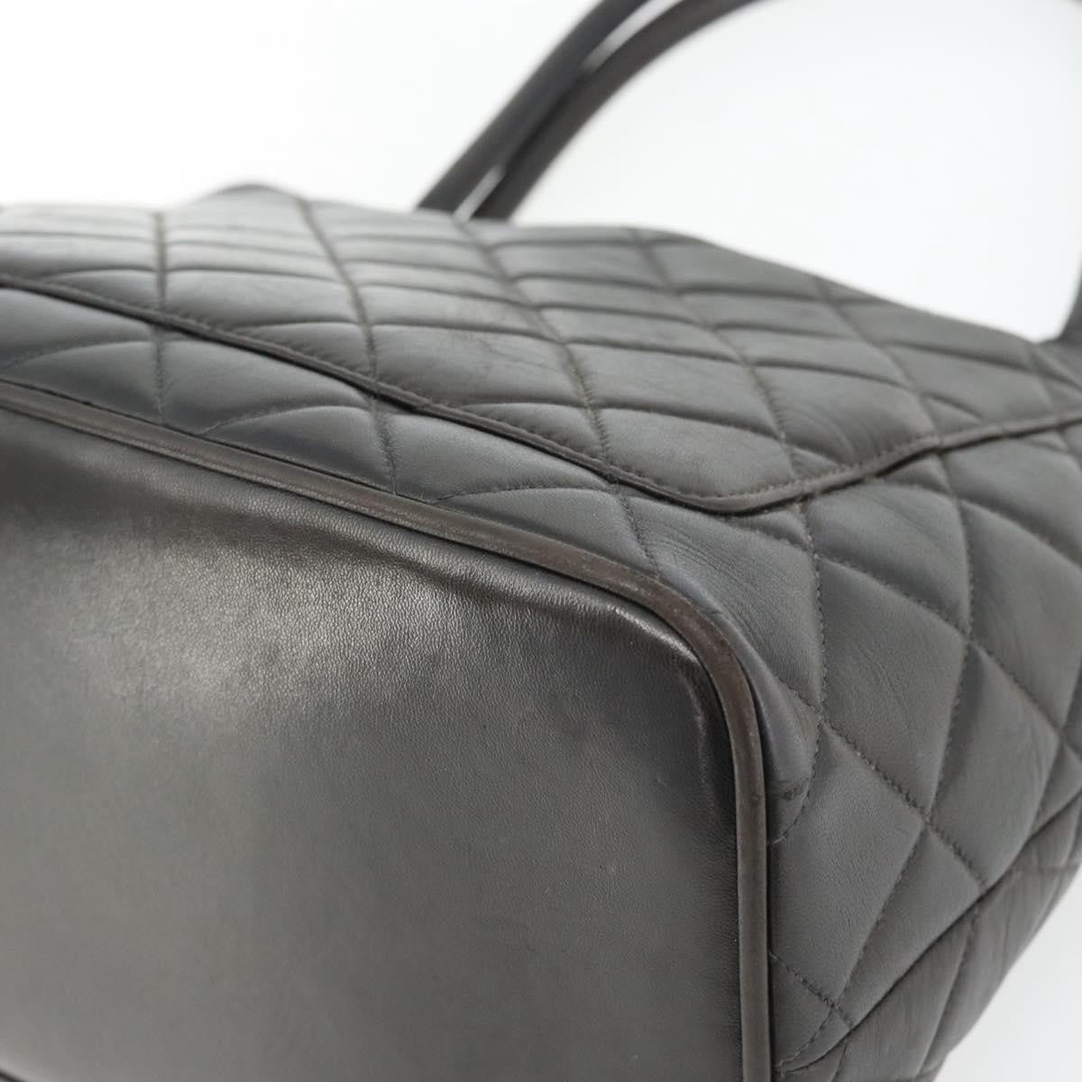 Chanel Matelassé Lambskin Leather Black Leather Tote Bag Bag (Pre-Owned)